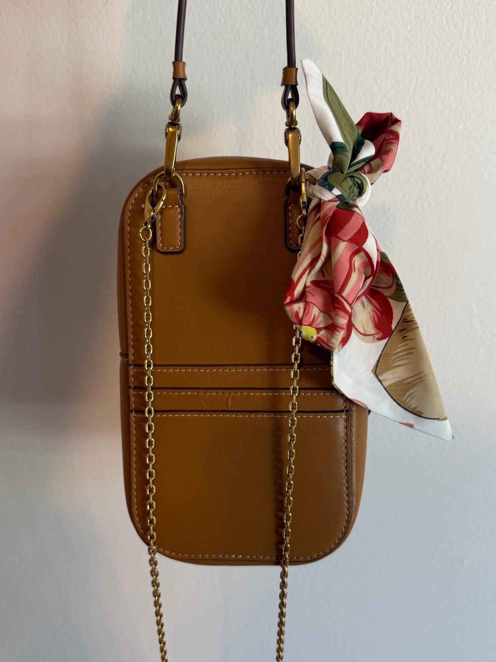 Charles & Keith Tan Crossbody with Floral Scarf Accent